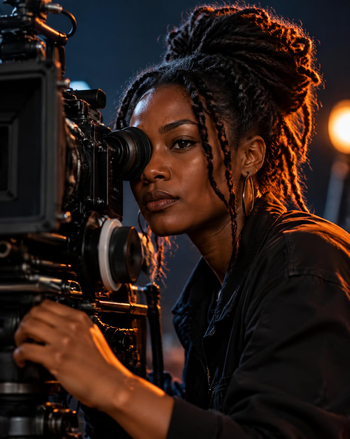 Image illustrative : réalisatrice derrière une caméra de cinéma